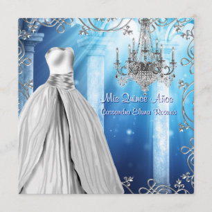 Invitation Élégant Quinceanera bleu royal de la marine