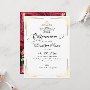 Invitation Élégant Quinceañera Princesse en Or Blanc