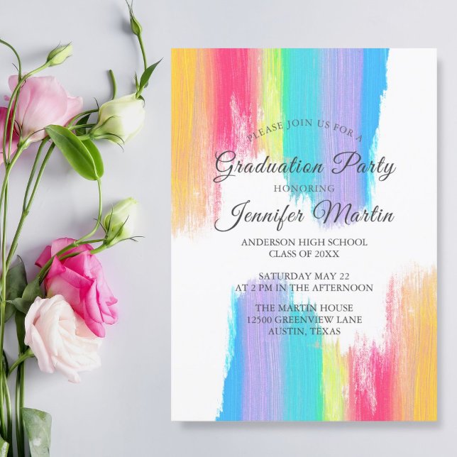 Invitation Elégant Rainbow Watercolor 2024 Graduation Party (Créateur téléchargé)