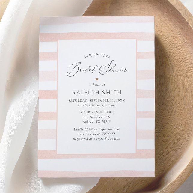 Invitation Élégant Rayures Aquarelle Rose Mariage (Créateur téléchargé)