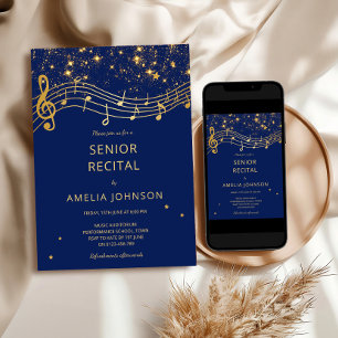 Invitation Élégant Récital de Musique Senior Bleu Or