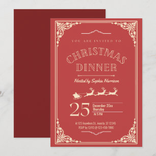 Invitation Elegant Red and Cream Detail Dîner de Noël