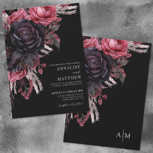 Invitation Elegant Red Black Floral Wedding