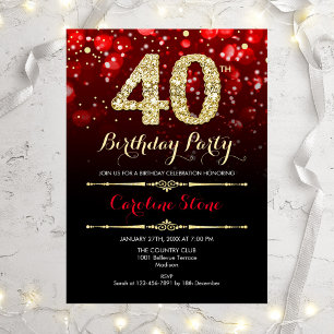 Invitation Elégant Red Black Gold 40e anniversaire