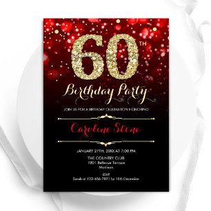 Invitation Elégant Red Black Gold 60e anniversaire