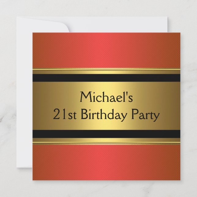 Invitation Elégant Red Black & Gold Metal 21e anniversaire (Devant)