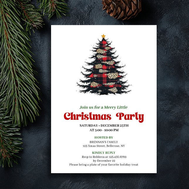 Invitation Elegant Red Black Plaid Christmas Dinner Invite (Elegant Red Black Plaid Christmas Dinner Invite)