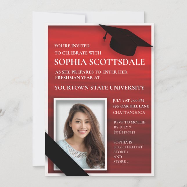 Invitation Élégant Red Black White College Trunk Party Photo (Devant)