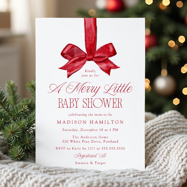 Invitation Elegant Red Bow Merry Little Christmas Baby Shower (Créateur téléchargé)
