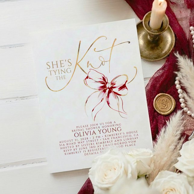 Invitation Elegant Red Bow She's Tying The Knot Bridal Shower (Red Bow Bridal Shower Invitation)