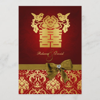 Invitation Élégant Red et or chinois double bonheur
