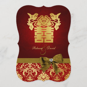 Invitation Élégant Red et or chinois double bonheur