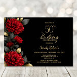 Invitation Elegant Red Floral Black 50th Birthday Party<br><div class="desc">Invite your friends and loved ones to your birthday celebration with this elegant red floral 50th birthday party invitation. The customizable text area in this invitation template allows you to include all the necessary details for your special birthday celebration, including the date, time, venue, and RSVP information. A variety of...</div>