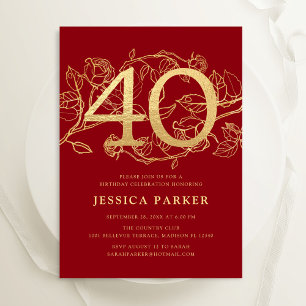 Invitation Elégant Red Gold 40e anniversaire