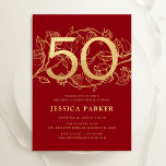 Invitation Elégant Red Gold 50e anniversaire<br><div class="desc">Elégante invitation à la fête du 50e anniversaire en or rouge. Design féminin moderne et personnalisable avec des accents botaniques rose et de l'or de parties scintillant faux. Carte invitation florale simple parfaite pour une célébration anniversaire élégante. Personnalisez avec vos propres détails. Invitations Zazzle imprimées ou téléchargement instantané modèle imprimable...</div>
