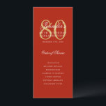 Invitation Elégant Red Gold 80th Birthday Program Menu<br><div class="desc">Design élégant "Programme de fête d'anniversaire" avec une typographie de script sophistiquée avec du texte personnalisé.</div>