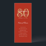 Invitation Elégant Red Gold 80th Birthday Program Menu<br><div class="desc">Design élégant "Programme de fête d'anniversaire" avec une typographie de script sophistiquée avec du texte personnalisé.</div>