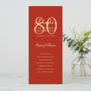 Invitation Elégant Red Gold 80th Birthday Program Menu