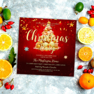 Invitation Élégant Red Gold Noël et fête de Noël et de vacanc