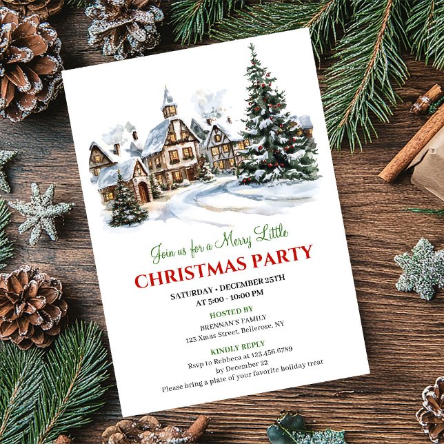 Invitation Elegant red green festive city Christmas party   (Elegant red green festive city Christmas party invite)