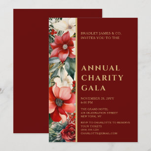 Invitation Élégant Red Green Floral Charity Événement Gala Pa