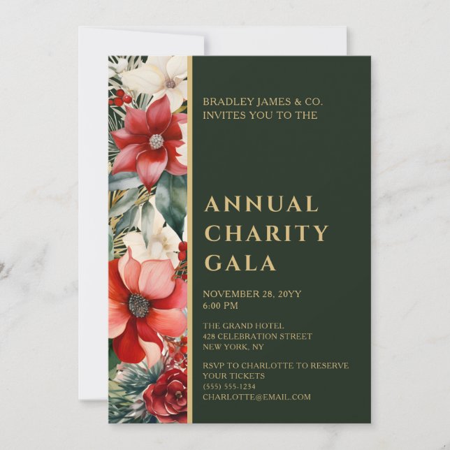 Invitation Élégant Red Green Floral Charity Événement Gala Pa (Devant)