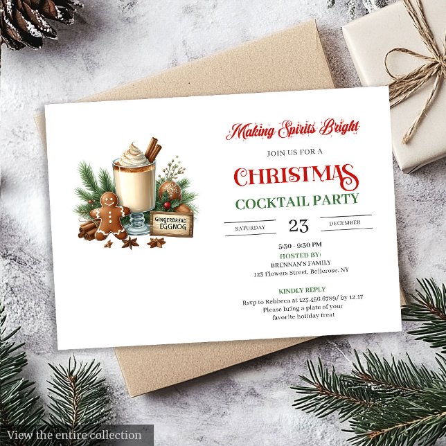 Invitation Elegant Red Green Holiday Cocktails Party Invite (Elegant Red Green Holiday Cocktails Invitation)
