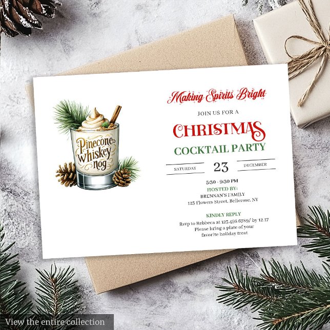 Invitation Elegant Red Green Holiday Cocktails Party Invites (Elegant Red Green Holiday Cocktails Party Invitation)