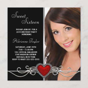 Invitation Elégant Red Heart Photo Anniversaire