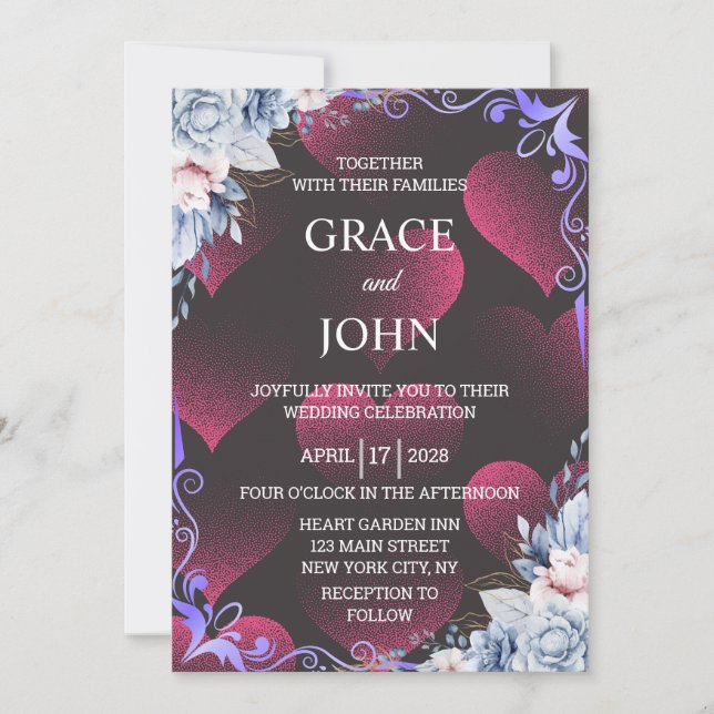 Invitation Elegant Red Heart Wedding  (Devant)