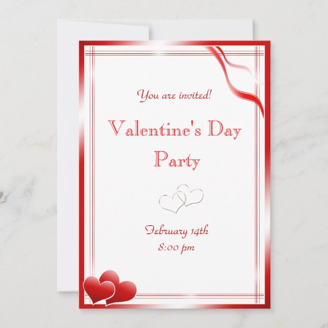 Invitation Elegant Red hearts Valentine's Day Party (Devant)