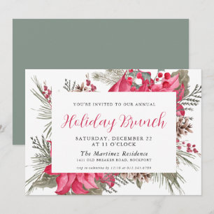 Invitation Elégant Red Poinsettia Botanique de vacances Brunc