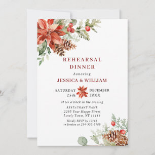 Invitation Elegant Red Poinsettia Watercolor REHEARSAL DINNER