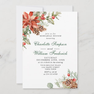 Invitation Elegant Red Poinsettia Watercolor REHEARSAL DINNER
