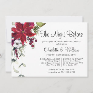 Invitation Elegant Red Poinsettia Watercolor REHEARSAL DINNER