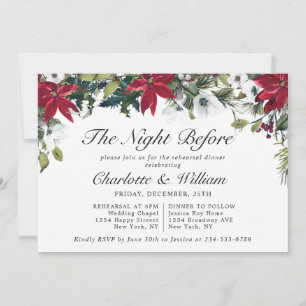 Invitation Elegant Red Poinsettia Watercolor REHEARSAL DINNER