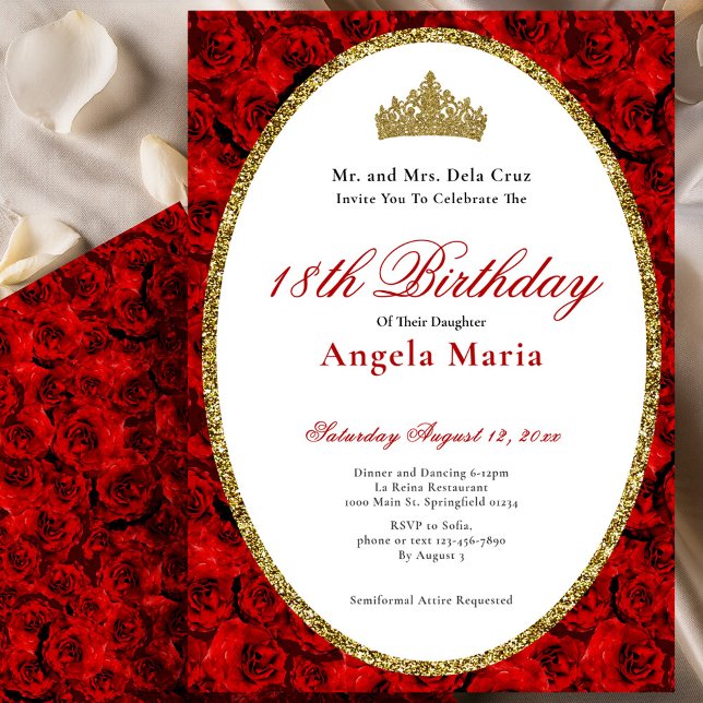 Invitation Elegant Red Roses Floral 18th Birthday Debut (Créateur téléchargé)