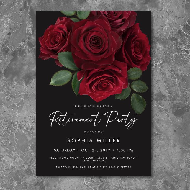 Invitation Elegant Red Roses Floral Retirement Party (Elegant Red Roses Floral Retirement Party Invitation)