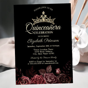 Invitation Élégant Red Roses gothique Quinceañera 
