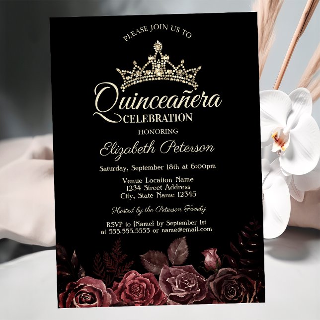 Invitation Élégant Red Roses gothique Quinceañera  (Créateur téléchargé)