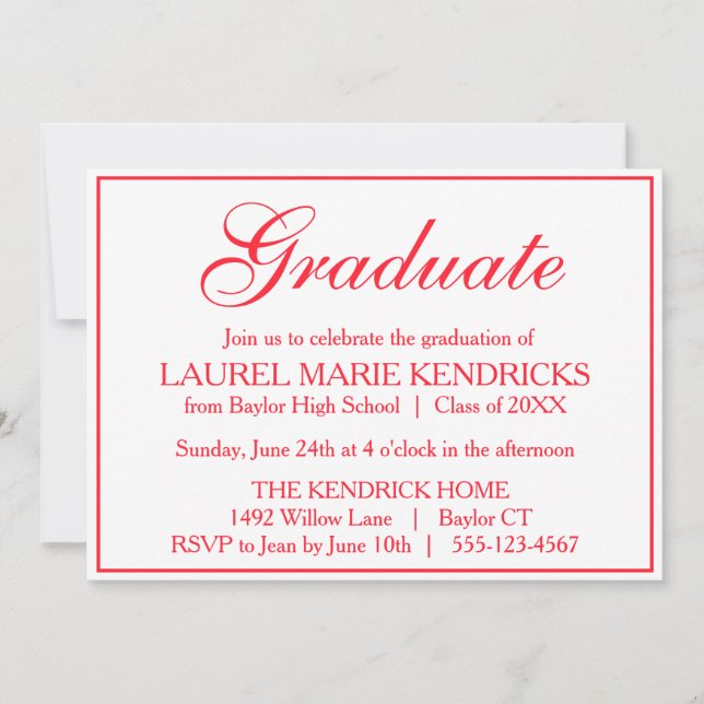 Invitation Élégant Red Script Graduation Party (Devant)