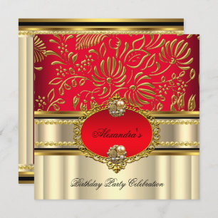 Invitation Elégant Regal Red Cream Gold Damask Anniversaire