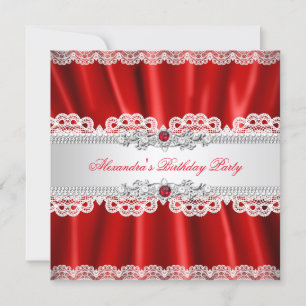 Invitation Élégant Régal Red Pearl Diamond Lace Party