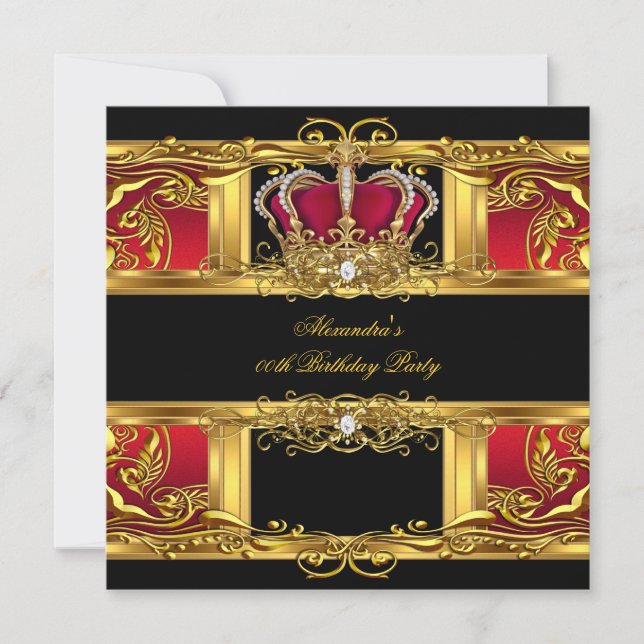 Invitation Elégant Regal Rouge Black Or Reine Anniversaire 2 (Devant)