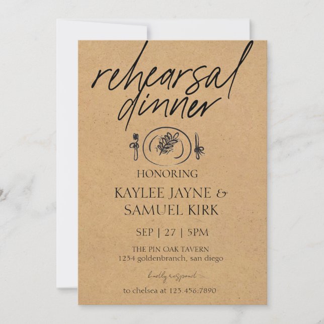 Invitation Elegant Rehearsal Dinner (Devant)