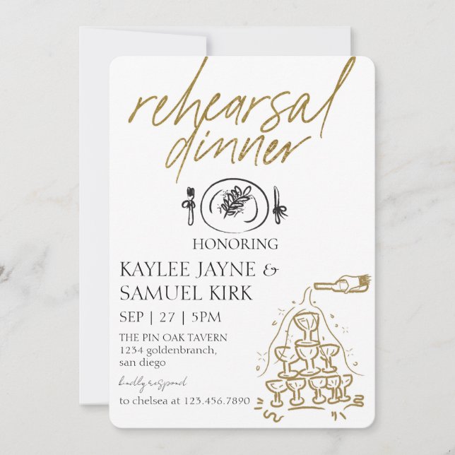 Invitation Elegant Rehearsal Dinner (Devant)