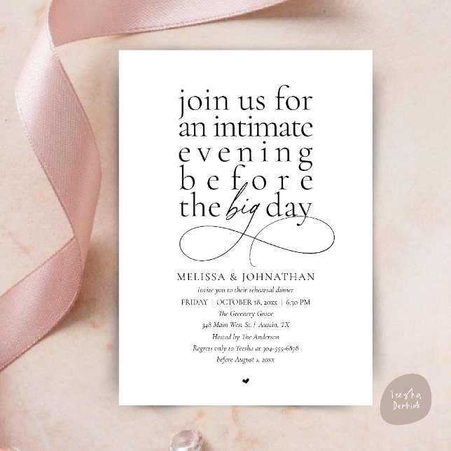 Invitation Elegant Rehearsal Dinner Intimate Evening (Modern Elegant Rehearsal Dinner Intimate Evening before big day Invitation Card in Black and white)