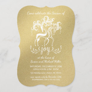 Invitation Elégant Reindeer Joy Fête Faux-Gold