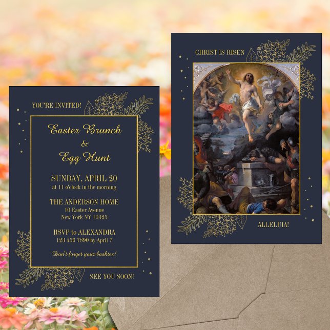 Invitation Elégant religieux Chasse aux oeufs de Brunch de Pâ (Baroque Elegant Religious Christian Catholic Resurrection of Jesus Easter Brunch Egg Hunt Invitation)