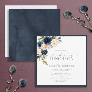 Invitation Élégant repas de mariée floral bleu bleu marine